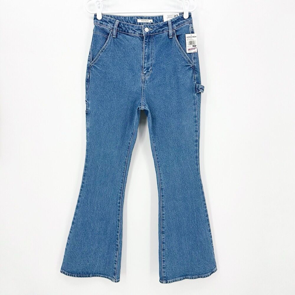 Pacsun Womens Bootcut Jeans Size 27 Blue High Rise Carpenter Medium Wash Stretch